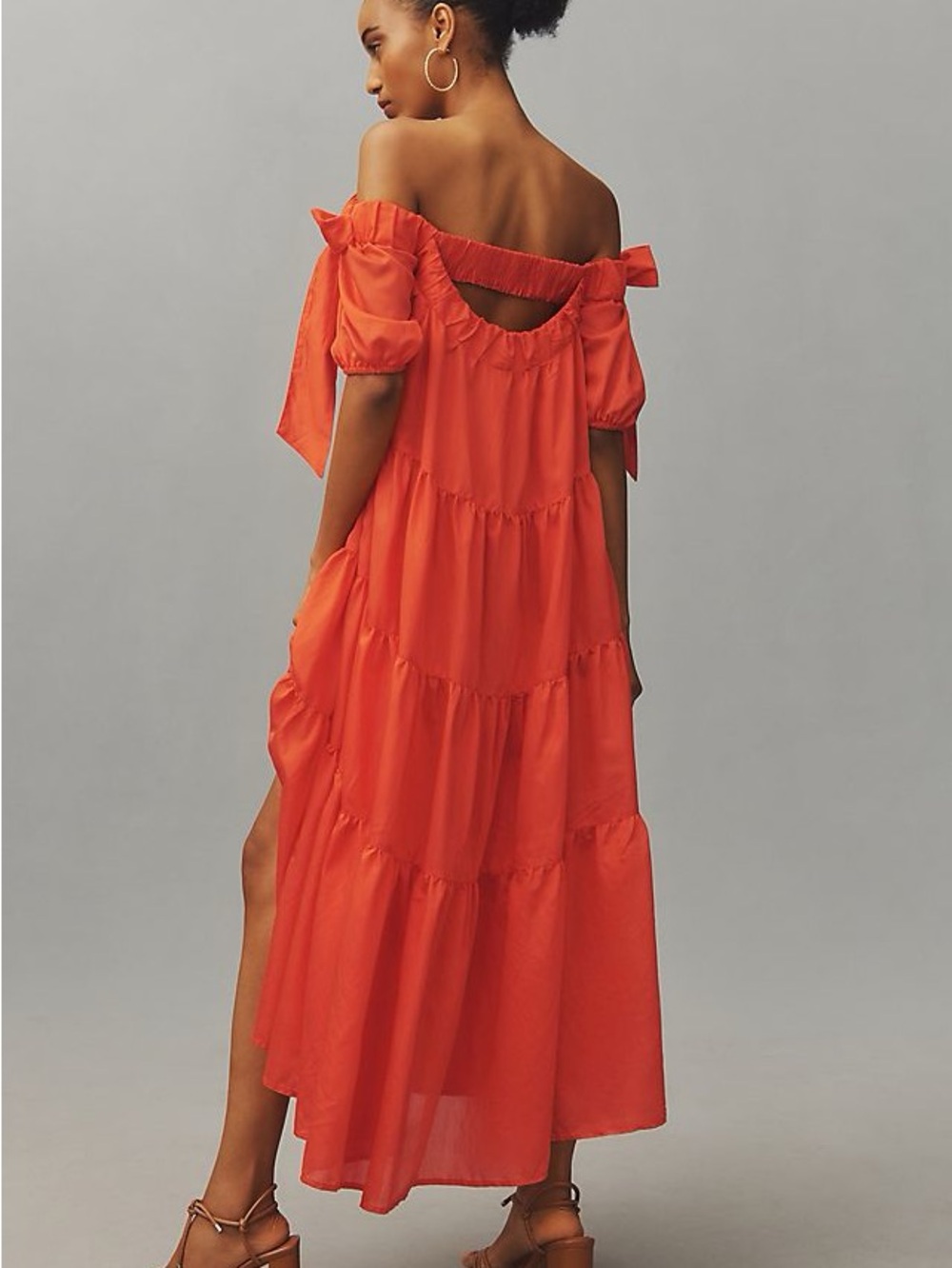 Anthropologie Off-Shoulder Tiered Maxi Dress in orange- high low- brand new tags - Picture 4 of 5